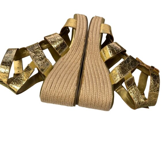 Franco Sarto Palms Espadrille Wedge Sandals Womens 8.5‎ M Gold Buckle Gladiator - Picture 5 of 16